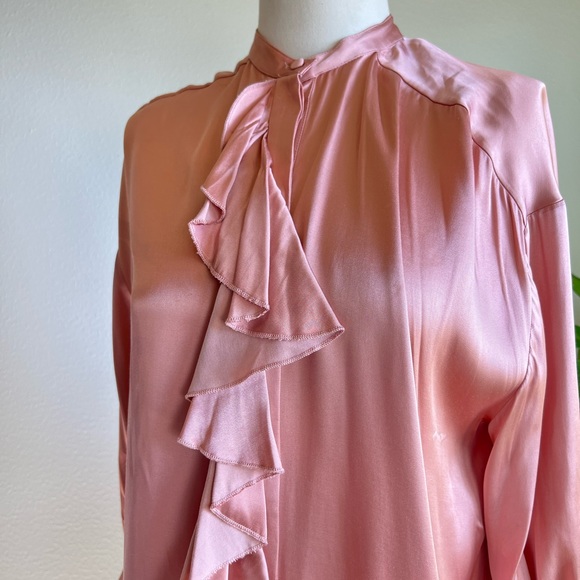 Zara Dresses Zara Blush Pink Satin Shirt Dress With Ruffle Detail